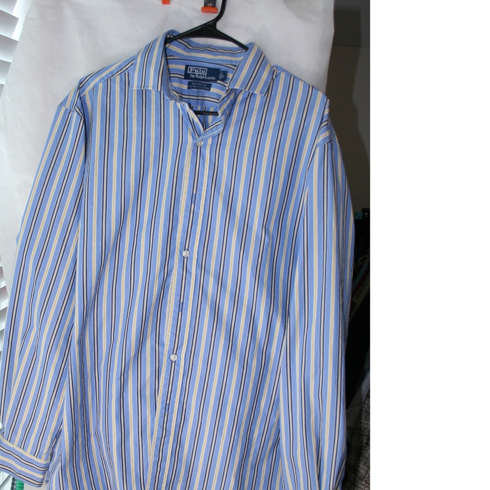 Polo Ralph Lauren Westerton Shirt Mens Large Blue Yellow Striped 2-Ply Cotton L